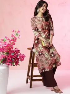 Anouk Women Floral Printed Keyhole Neck Flared Sleeves Gotta Patti Kurta