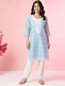 Anouk Floral Embroidered Thread Work Pure Cotton Straight Kurta
