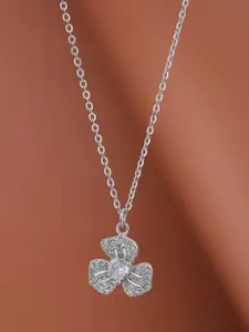 VANBELLE Women 925 Sterling Silver Rhodium Plated with CZ Floral Pendant & Chain