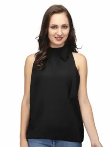 Karmic Vision High Neck Tie Up Sleeveless Crepe Top