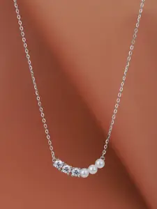 VANBELLE 925 Sterling Silver Rhodium Plated with CZ & Pearl Necklace