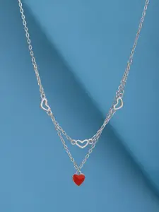 VANBELLE 925 Sterling Silver Rhodium-Plated Enamelled Heart Layered Necklace