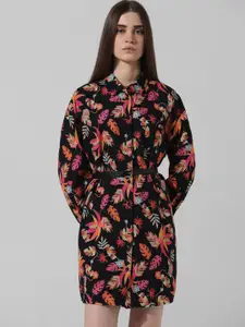 ONLY Floral Printed Belted Pure Cotton Shirt Dress