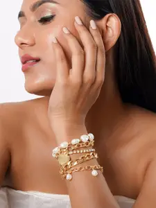 JOKER & WITCH Women 5 Pearls Gold-Plated Wraparound Bracelet