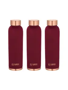 Kuber Industries Maroon & Copper-Toned Set of 3 Copper Solid Water Bottle