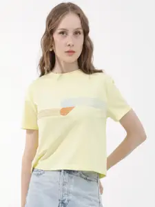 RAREISM Women Drop-Shoulder Sleeves Raw Edge T-shirt