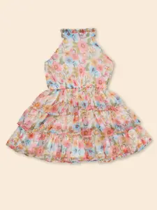 Doodle Girls Floral Printed Chiffon Fit & Flare Dress