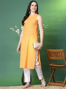 Sangria Floral Printed Sleeveless Cotton Straight Kurta