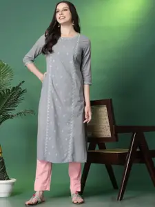 Sangria Floral Embroidered Cotton Straight Kurta
