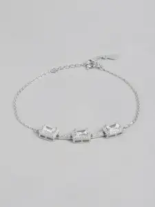Carlton London Women Sterling Silver Cubic Zirconia Rhodium-Plated Charm Bracelet