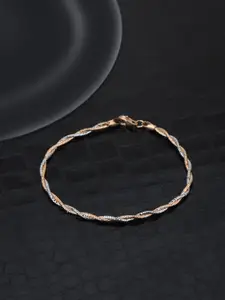 Carlton London Women 925 Sterling Silver Rhodium & Rose Gold Plated Double Chain Bracelet