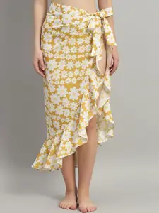 Beau Design Floral Printed Wrap-Around Cover-Up Sarong Skirt