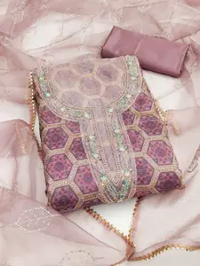 MANVAA Geometric Embellished Sequinned Unstitched Dress Material