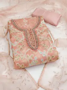 MANVAA Floral Embellished Zari Unstitched Dress Material