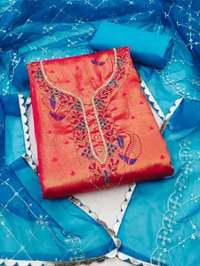 MANVAA Ethnic Motifs Embellished Beads and Stones Unstitched Dress Material