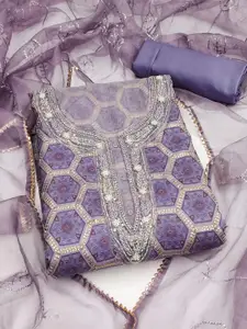 MANVAA Ethnic Motifs Embellished Beads & Stones Organza Unstitched Dress Material