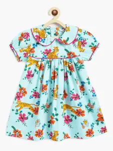Campana Girls Short Sleeves Knee Length Empire Waist Printed Cotton Dress