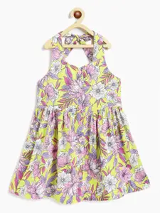 Campana Girls Sleeveless Knee Length Fit and Flare Printed Viscose Rayon Dress