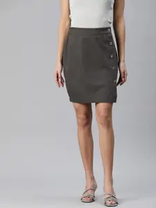 Popnetic Women Solid Cotton Pencil Skirt