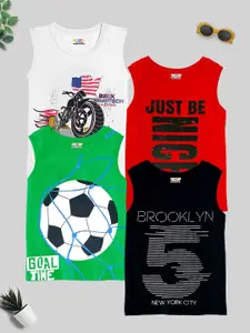 KUCHIPOO Boys Typography 4 Printed V-Neck Applique T-shirt