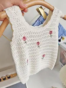 INCLUD Girls Self Design Top With Denim Shorts