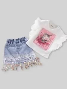 INCLUD Girls Embellished Top with Skirt