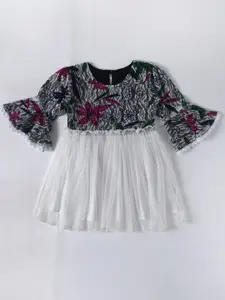 Bella Moda Floral Flared Sleeve Satin Fit & Flare Dress