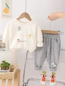 INCLUD Girls Printed Cotton T-shirt with Trousers