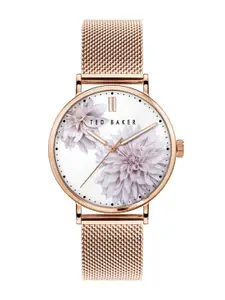 Ted Baker Women Brass Dial & Stainless Steel Bracelet Style Straps Analogue Watch BKPPHF010