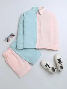ZIP ZAP ZOOP Boys Colourblocked Pure Cotton Shirt with Shorts