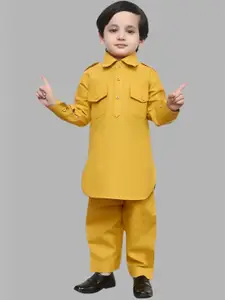 BAESD Boys Roll-Up Sleeves Pure Cotton Pathani Kurta With Pyjama