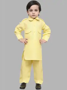 BAESD Boys Roll-Up Sleeves Pure Cotton Pathani Kurta With Pyjama