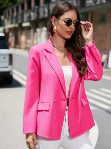 StyleCast Pink Notched Lapel Collar Single-Breasted Casual Blazer