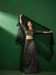 Sangria Embroidered Sequined Semi-Stitched Lehenga With Choli & Dupatta