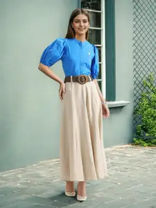 U.S. Polo Assn. Women Mandarin Collar Puff Sleeve Pure Cotton Shirt Style Top