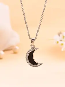 Silvermerc Designs Silver-Plated CZ Moon Pendant With Chain