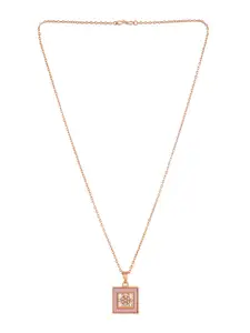 Silvermerc Designs Rose Gold-Plated CZ Square Pendant With Chain