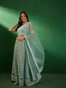 Sangria Sequined Embroidered Semi-Stitched Lehenga With Choli & Dupatta