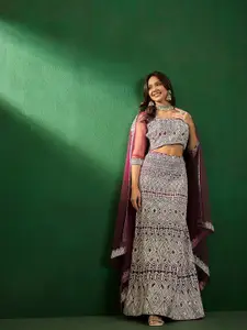Sangria Embroidered Sequined Semi-Stitched Lehenga With Choli & Dupatta