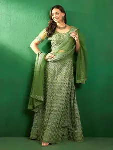 Sangria Sequence Embroidered Sequined Semi-Stitched Lehenga With Choli & Dupatta