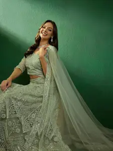 Sangria Sequined Embroidered Semi-Stitched Lehenga With Choli & Dupatta