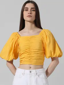 ONLY Off-Shoulder Puff Sleeve Cotton Bardot Crop Top