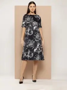 Chemistry Floral Printed Boat Neck A-Line Dress