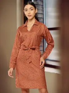 Chemistry Geometric Printed A-Line Dress with Belt