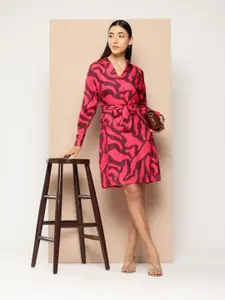 Chemistry Abstract Print Belted Shirt Dress