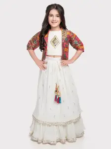 Tiny Kingdom Girls Embellished Mirror Work Ready to Wear Lehenga & Jacket