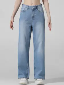 ONLY Women Wide Leg High-Rise Mildly Distressed Heavy Fade Jeans