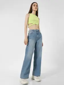 ONLY Women Wide Leg High-Rise Mildly Distressed Heavy Fade Jeans