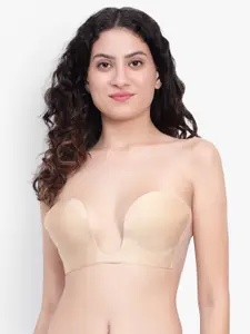 BRACHY Medium Coverage Push Up U-Shaped Plunge Stick On Backless Bra With All Day Comfort