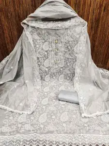 faxofab Ethnic Motifs Embroidered Silk Georgette Chikankari Unstitched Dress Material